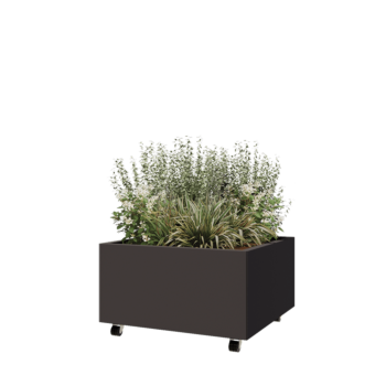 Floreira em aço - Quadrado - 80 x 80 x 40 cm - RAL7016 fosco (cinzento antracite) - Com placa de base - Com rodas