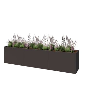 Floreira XXL em aço - Retângulo - 360 x 60 x 80 cm - RAL7016 fosco (cinzento antracite) - Com placa de base