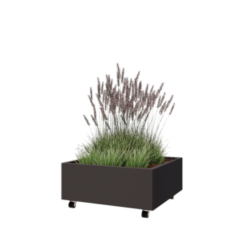Floreira em aço - Quadrado - 80 x 80 x 30 cm - RAL7016 fosco (cinzento antracite) - Com placa de base - Com rodas