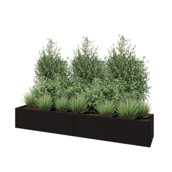 Floreira XXL em aço - Retângulo - 200 x 40 x 30 cm - RAL9005 fosco (preto) - Com placa de base