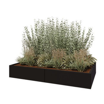 Floreira XXL em aço - Retângulo - 200 x 120 x 30 cm - RAL9005 fosco (preto) - Sem placa de base