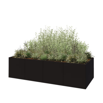 Floreira XXL em aço - Retângulo - 320 x 120 x 80 cm - RAL9005 fosco (preto) - Sem placa de base