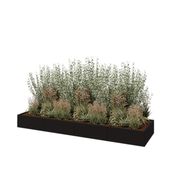 Floreira XXL em aço - Retângulo - 320 x 80 x 30 cm - RAL9005 fosco (preto) - Sem placa de base