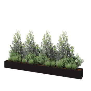 Floreira XXL em aço - Retângulo - 360 x 30 x 30 cm - RAL9005 fosco (preto) - Sem placa de base