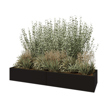 Floreira XXL em aço - Retângulo - 200 x 60 x 30 cm - RAL9005 fosco (preto) - Com placa de base