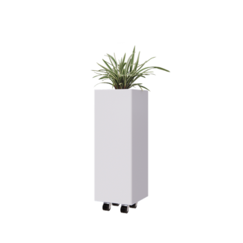 Floreira em aço - Quadrado - 30 x 30 x 80 cm - RAL9010 fosco (branco) - Com placa de base - Com rodas