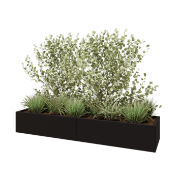 Floreira XXL em aço - Retângulo - 200 x 50 x 30 cm - RAL9005 fosco (preto) - Sem placa de base