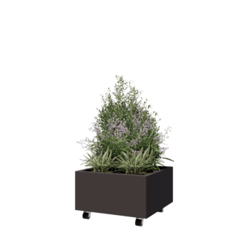 Floreira em aço - Quadrado - 60 x 60 x 30 cm - Outra cor RAL - Com placa de base - Com rodas