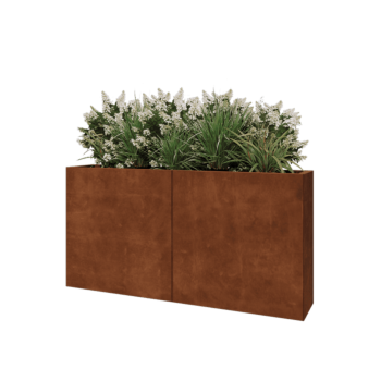 Floreira XXL em aço corten - Retângulo - 160 x 30 x 80 cm - Com placa de base