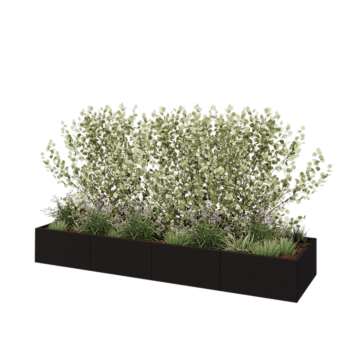 Floreira XXL em aço - Retângulo - 320 x 80 x 40 cm - RAL9005 fosco (preto) - Sem placa de base