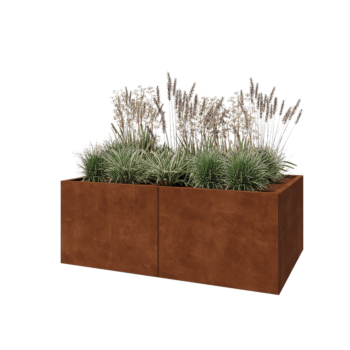 Floreira XXL em aço corten - Retângulo - 160 x 100 x 60 cm - Com placa de base
