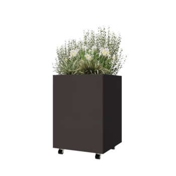 Floreira em aço - Quadrado - 60 x 60 x 80 cm - Outra cor RAL - Com placa de base - Com rodas