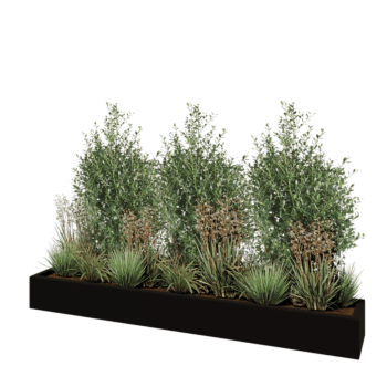 Floreira em fibra de vidro - Retângulo - 200 x 30 x 20 cm - RAL9005 mate (preto) - Com fundo