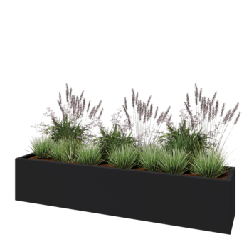 Floreira em fibra de vidro - Retângulo - 200 x 40 x 40 cm - RAL7021 mate (cinzento preto) - Com fundo