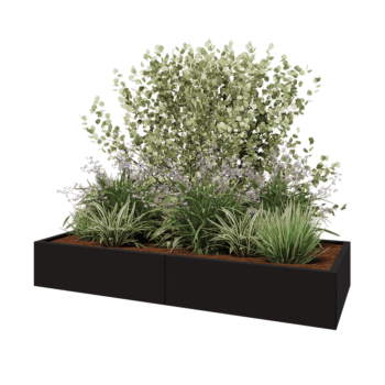 Floreira XXL em aço - Retângulo - 200 x 80 x 30 cm - RAL9005 fosco (preto) - Com placa de base