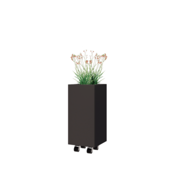 Floreira em aço - Quadrado - 30 x 30 x 60 cm - Outra cor RAL - Com placa de base - Com rodas