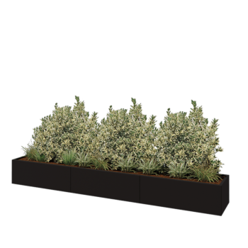 Floreira XXL em aço - Retângulo - 360 x 50 x 40 cm - RAL9005 fosco (preto) - Sem placa de base