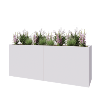 Floreira XXL em aço - Retângulo - 200 x 50 x 80 cm - RAL9010 fosco (branco) - Com placa de base
