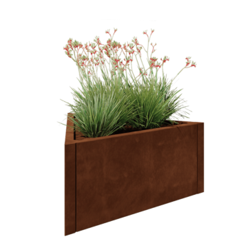 Floreira em aço corten - Triângulo equilátero - 90,6 x 78,3 x 40 cm - Sem placa de base