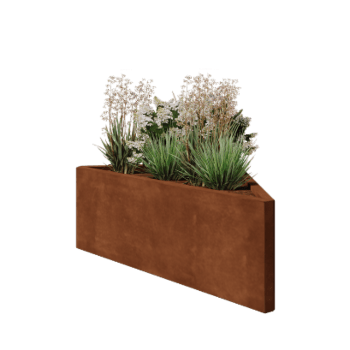 Floreira em aço corten - Triângulo isósceles - 112,2 x 60,5 x 40 cm - Sem placa de base