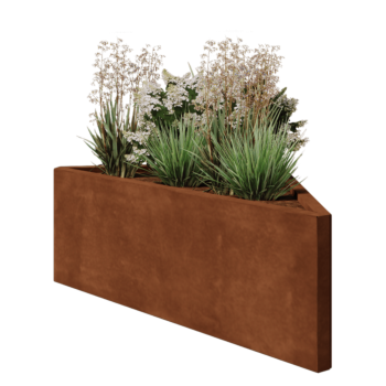 Floreira em aço corten - Triângulo isósceles - 112,2 x 60,5 x 40 cm - Sem placa de base