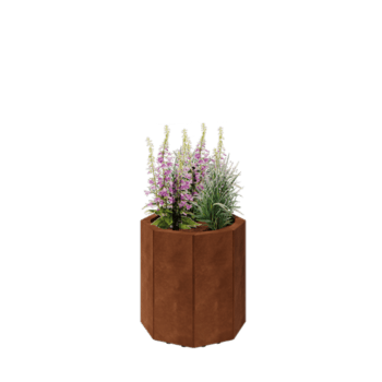 Floreira em aço corten - Octógone - 48,3 x 48,3 x 50 cm - Com placa de base - Com pés