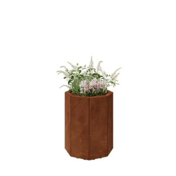 Floreira em aço corten - Octógone - 48,3 x 48,3 x 60 cm - Com placa de base - Com pés