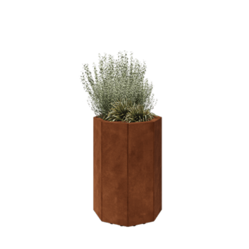 Floreira em aço corten - Octógone - 48,3 x 48,3 x 70 cm - Com placa de base - Com pés