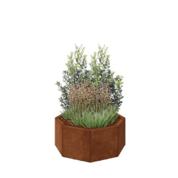 Floreira em aço corten - Octógone - 72,4 x 72,4 x 30 cm - Com placa de base - Com pés