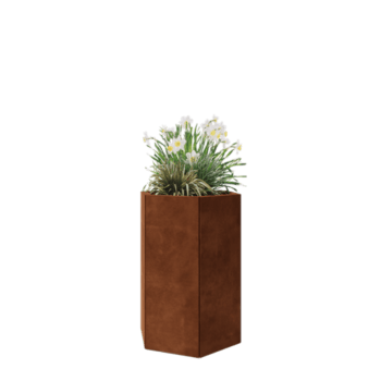 Floreira em aço corten - Hexágono - 59,3 x 52 x 80 cm - Com placa de base