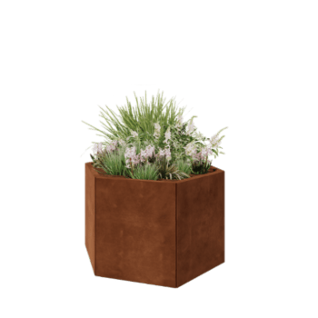 Floreira em aço corten - Hexágono - 99,3 x 86,6 x 60 cm - Sem placa de base