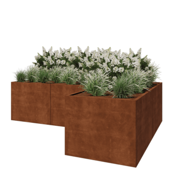Floreira em aço corten - Forma de L - 300 x 200 x 80 cm - Com placa de base