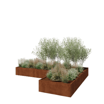 Floreira em aço corten - Forma de L - 360 x 240 x 40 cm - Sem placa de base