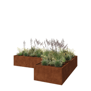 Floreira em aço corten - Forma de L - 360 x 240 x 60 cm - Sem placa de base