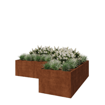 Floreira em aço corten - Forma de L - 360 x 240 x 80 cm - Sem placa de base