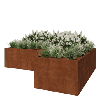 Floreira em aço corten - Forma de L - 360 x 240 x 80 cm - Sem placa de base