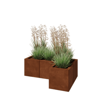 Floreira em aço corten - Forma de L - 90 x 60 x 30 cm - Com placa de base