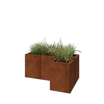 Floreira em aço corten - Forma de L - 90 x 60 x 40 cm - Com placa de base