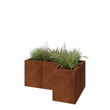 Floreira em aço corten - Forma de L - 90 x 60 x 40 cm - Sem placa de base