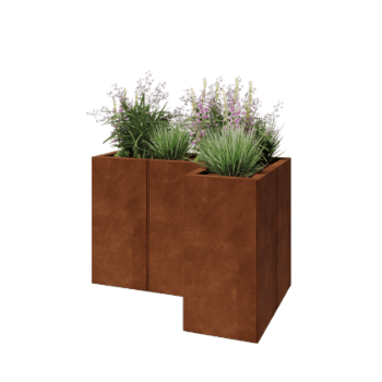 Floreira em aço corten - Forma de L - 90 x 60 x 60 cm - Com placa de base