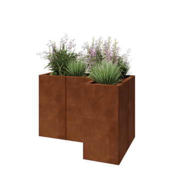 Floreira em aço corten - Forma de L - 90 x 60 x 60 cm - Sem placa de base