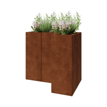 Floreira em aço corten - Forma de L - 90 x 60 x 80 cm - Com placa de base