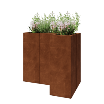 Floreira em aço corten - Forma de L - 90 x 60 x 80 cm - Sem placa de base