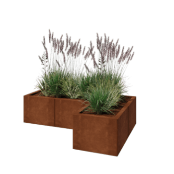 Floreira em aço corten - Forma de L - 120 x 80 x 30 cm - Com placa de base