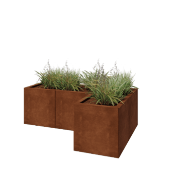 Floreira em aço corten - Forma de L - 120 x 80 x 40 cm - Com placa de base