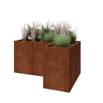 Floreira em aço corten - Forma de L - 120 x 80 x 60 cm - Com placa de base
