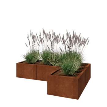 Floreira em aço corten - Forma de L - 150 x 100 x 30 cm - Com placa de base