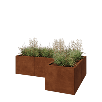 Floreira em aço corten - Forma de L - 150 x 100 x 40 cm - Com placa de base