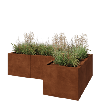 Floreira em aço corten - Forma de L - 150 x 100 x 40 cm - Sem placa de base