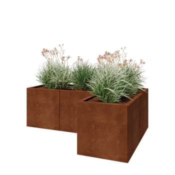 Floreira em aço corten - Forma de L - 150 x 100 x 50 cm - Sem placa de base